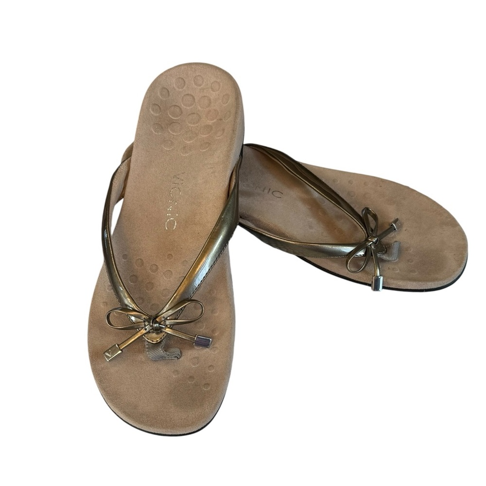 Vionic Bella II Gold Bow Toe Post Thong Flip Flop Sandal Comfort Size 10 - Picture 7 of 13